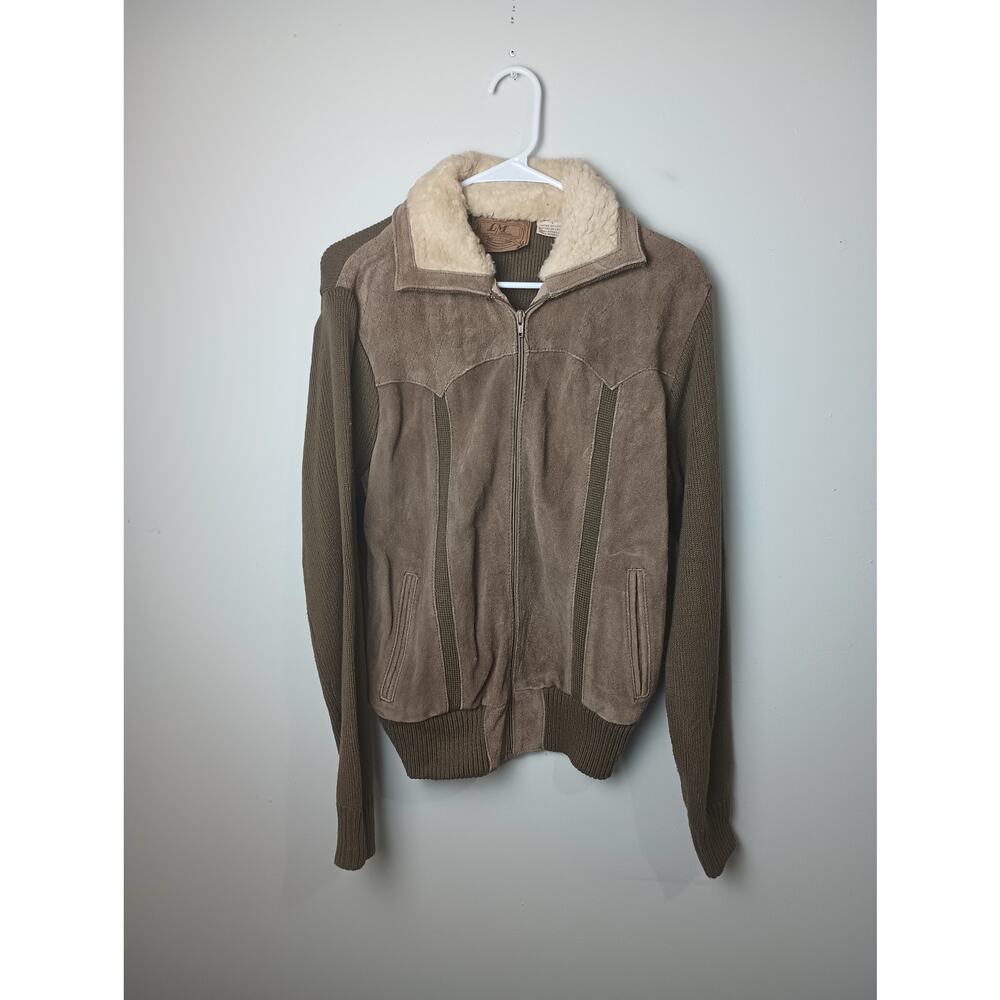 Landmark Vintage Cowhide Leather Bomber Knit Sweater Jacket Men's‎ Large
